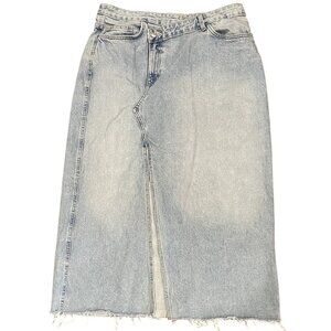 Zara Denim Skirt size XL A-Line Asymmetric Midi Distressed Festival Boho Modest